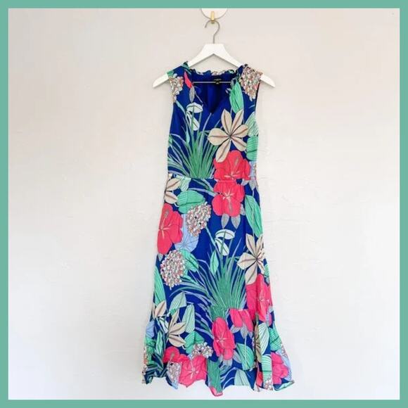 Talbots Blue Floral Midi Dress size 4 Petite - Picture 1 of 5